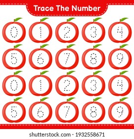 Trace the number. Tracing number with Nectarine. Educational children game, printable worksheet, vector illustration