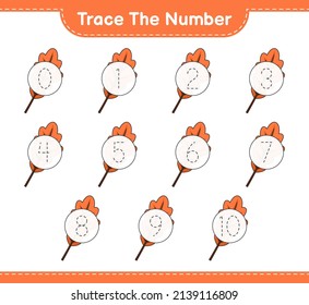 Trace the number. Tracing number with Oak Leaf. Educational children game, printable worksheet, vector illustration