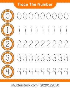 Trace the number. Tracing number with Orange. Educational children game, printable worksheet, vector illustration