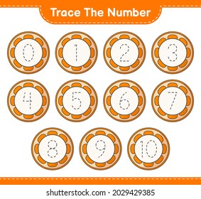 Trace the number. Tracing number with Orange. Educational children game, printable worksheet, vector illustration