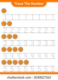 Trace the number. Tracing number with Orange. Educational children game, printable worksheet, vector illustration