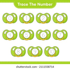 Trace the number. Tracing number with Pacifier. Educational children game, printable worksheet, vector illustration