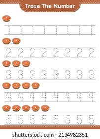 Trace the number. Tracing number with Pie. Educational children game, printable worksheet, vector illustration