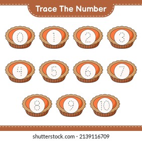 Trace the number. Tracing number with Pie. Educational children game, printable worksheet, vector illustration