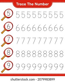 Trace the number. Tracing number with Ping Pong Racket. Educational children game, printable worksheet, vector illustration