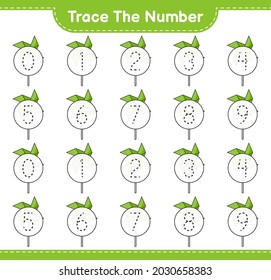 Trace the number. Tracing number with Pinwheels. Educational children game, printable worksheet, vector illustration
