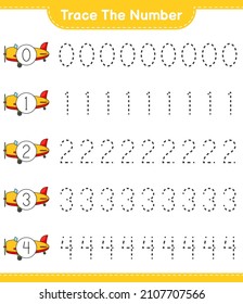 Trace the number. Tracing number with Plane. Educational children game, printable worksheet, vector illustration