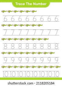 Trace the number. Tracing number with Plane. Educational children game, printable worksheet, vector illustration