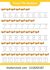 Trace the number. Tracing number with Plane. Educational children game, printable worksheet, vector illustration