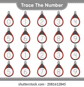 Trace the number. Tracing number with Punching Bag. Educational children game, printable worksheet, vector illustration