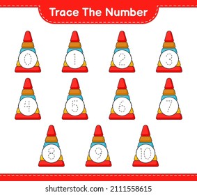 Trace the number. Tracing number with Pyramid Toy. Educational children game, printable worksheet, vector illustration