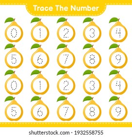 Trace the number. Tracing number with Quince. Educational children game, printable worksheet, vector illustration