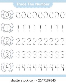 Trace the number. Tracing number with Ribbon. Educational children game, printable worksheet, vector illustration
