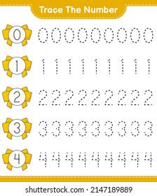 Trace the number. Tracing number with Ribbon. Educational children game, printable worksheet, vector illustration