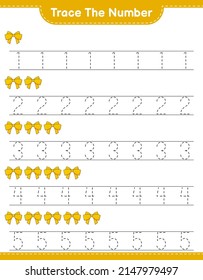 Trace the number. Tracing number with Ribbon. Educational children game, printable worksheet, vector illustration