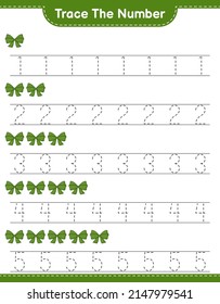 Trace the number. Tracing number with Ribbon. Educational children game, printable worksheet, vector illustration