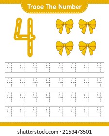 Trace the number. Tracing number with Ribbon. Educational children game, printable worksheet, vector illustration