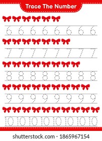 Trace the number. Tracing number with Ribbons. Educational children game, printable worksheet, vector illustration