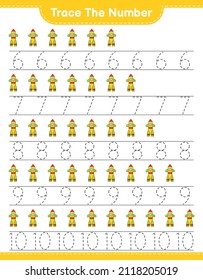 Trace the number. Tracing number with Rocket. Educational children game, printable worksheet, vector illustration