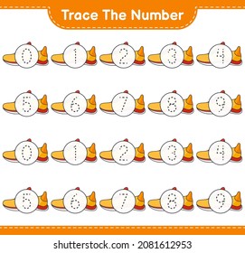 Trace the number. Tracing number with Running Shoes. Educational children game, printable worksheet, vector illustration