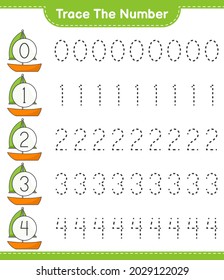 Trace the number. Tracing number with Sailboat. Educational children game, printable worksheet, vector illustration