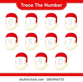 Trace the number. Tracing number with Santa Claus. Educational children game, printable worksheet, vector illustration