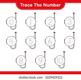 Trace the number. Tracing number with Scuba Diving Mask. Educational children game, printable worksheet, vector illustration