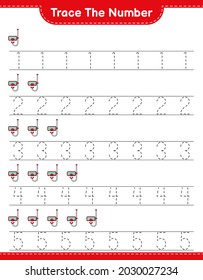Trace the number. Tracing number with Scuba Diving Mask. Educational children game, printable worksheet, vector illustration