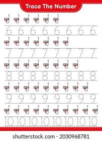 Trace the number. Tracing number with Scuba Diving Mask. Educational children game, printable worksheet, vector illustration