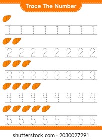 Trace the number. Tracing number with Sea Shells. Educational children game, printable worksheet, vector illustration