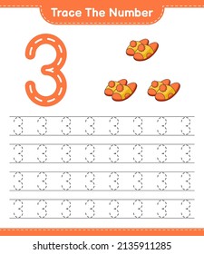 Trace the number. Tracing number with Slippers. Educational children game, printable worksheet, vector illustration