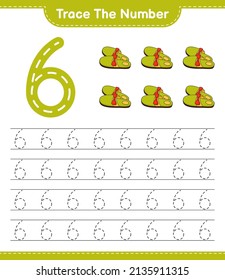 Rastrear el número. Número de seguimiento con Zapatillas. Juego infantil educativo, hoja de cálculo imprimible, ilustración vectorial