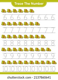 Rastrear el número. Número de seguimiento con Zapatillas. Juego infantil educativo, hoja de cálculo imprimible, ilustración vectorial