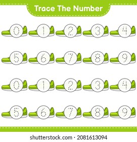Trace the number. Tracing number with Sneaker. Educational children game, printable worksheet, vector illustration