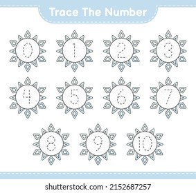 Trace the number. Tracing number with Snowflake. Educational children game, printable worksheet, vector illustration