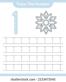 Trace the number. Tracing number with Snowflake. Educational children game, printable worksheet, vector illustration