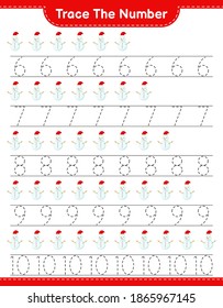 Trace the number. Tracing number with Snowman. Educational children game, printable worksheet, vector illustration