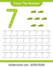 Trace the number. Tracing number with Soccer Shoes. Educational children game, printable worksheet, vector illustration