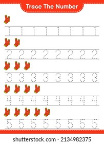 Trace the number. Tracing number with Socks. Educational children game, printable worksheet, vector illustration