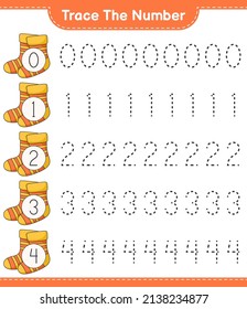 Trace the number. Tracing number with Socks. Educational children game, printable worksheet, vector illustration