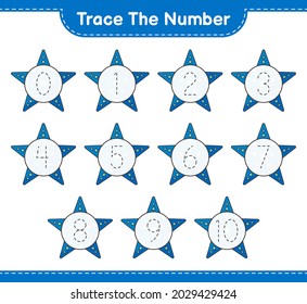 Trace the number. Tracing number with Starfish. Educational children game, printable worksheet, vector illustration