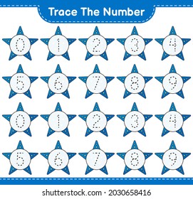 Trace the number. Tracing number with Starfish. Educational children game, printable worksheet, vector illustration