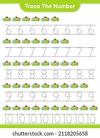 Trace the number. Tracing number with Submarine. Educational children game, printable worksheet, vector illustration