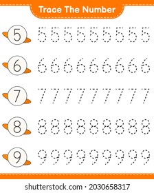 Trace the number. Tracing number with Summer Hat. Educational children game, printable worksheet, vector illustration