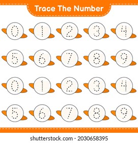 Trace the number. Tracing number with Summer Hat. Educational children game, printable worksheet, vector illustration