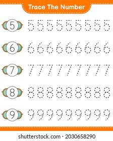 Trace the number. Tracing number with Sunglasses. Educational children game, printable worksheet, vector illustration