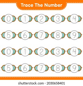 Trace the number. Tracing number with Sunglasses. Educational children game, printable worksheet, vector illustration