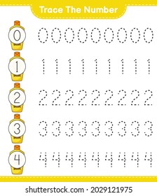 Trace the number. Tracing number with Sunscreen. Educational children game, printable worksheet, vector illustration
