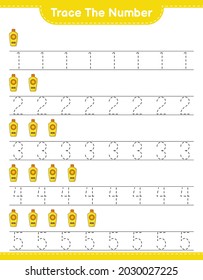 Trace the number. Tracing number with Sunscreen. Educational children game, printable worksheet, vector illustration