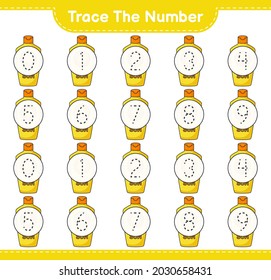 Rastrear el número. Número de seguimiento con Sunscreen. Juego infantil educativo, hoja de cálculo imprimible, ilustración vectorial